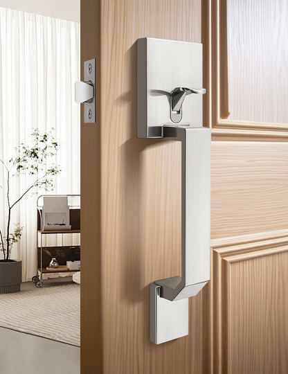 Tinewa Square Front Door Handle with Classic Door Lever, Upgrated Exterior Door Entry Handle No Lock, Reversible for Left & Right Handed  1 Pack
