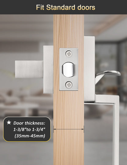 Tinewa Square Front Door Handle with Classic Door Lever, Upgrated Exterior Door Entry Handle No Lock, Reversible for Left & Right Handed  1 Pack