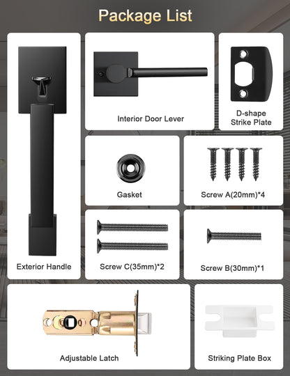 Tinewa San Clemente Handleset with Halifax Lever, Upgrated Entry Handleset, Adjustable Hole Space, Zinc Alloy & Reversible Handle Lever, 1 Pack
