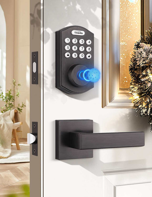 Tinewa oil-rubbed bronze smart lock set with electronic keypad deadbolt and lever handle