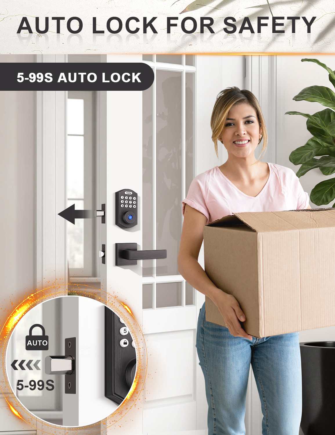 Electronic deadbolt with auto-lock feature for added peace of mind