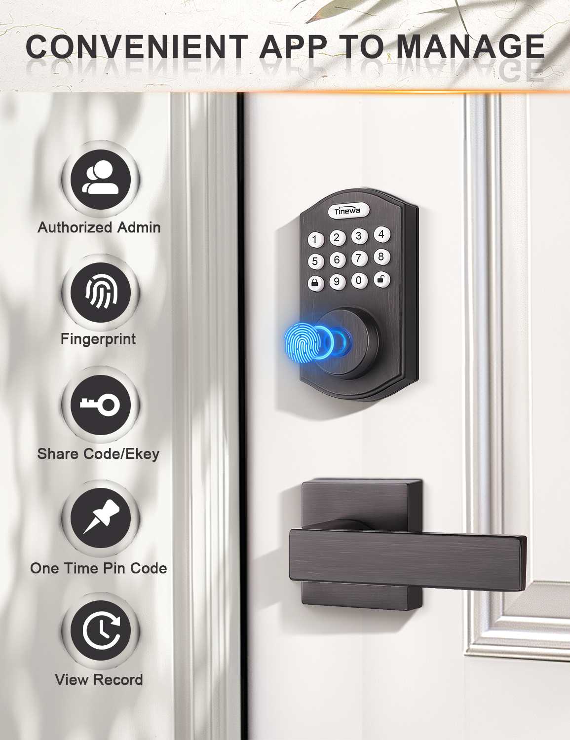 Smart lock with app-based access management, code sharing, and activity tracking