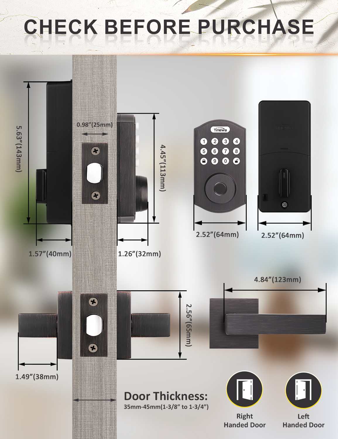 Classic oil-rubbed bronze finish with modern square lever and keypad styling