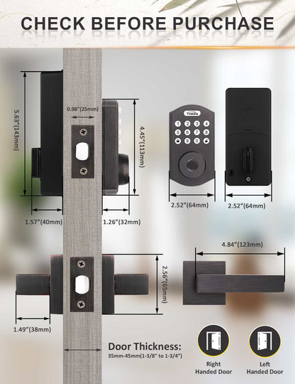 Classic oil-rubbed bronze finish with modern square lever and keypad styling