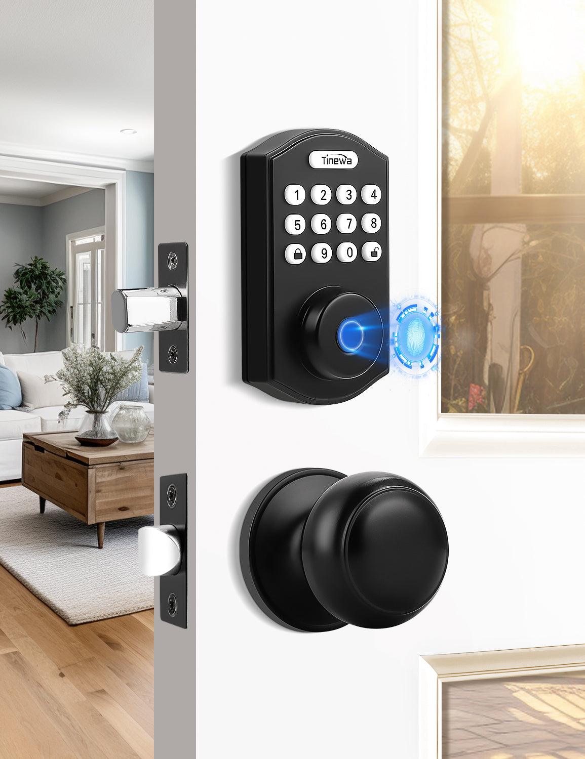 Tinewa keyless entry smart door lock set with fingerprint deadbolt and round handle knob