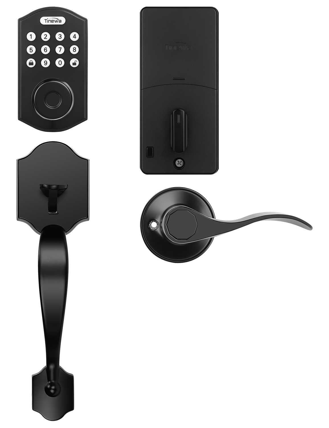 Tinewa Electronic Digital Keypad Deadbolt with Passage Lever, Round Smart Door Lock, Fingerprint Entry Lock, Biometric Front Door Handle Sets for Home & Apartment, Auto Lock, App Control - Tinewa