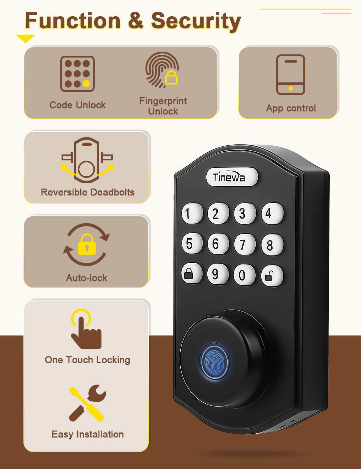 Tinewa Electronic Digital Keypad Deadbolt with Passage Lever, Round Smart Door Lock, Fingerprint Entry Lock, Biometric Front Door Handle Sets for Home & Apartment, Auto Lock, App Control - Tinewa