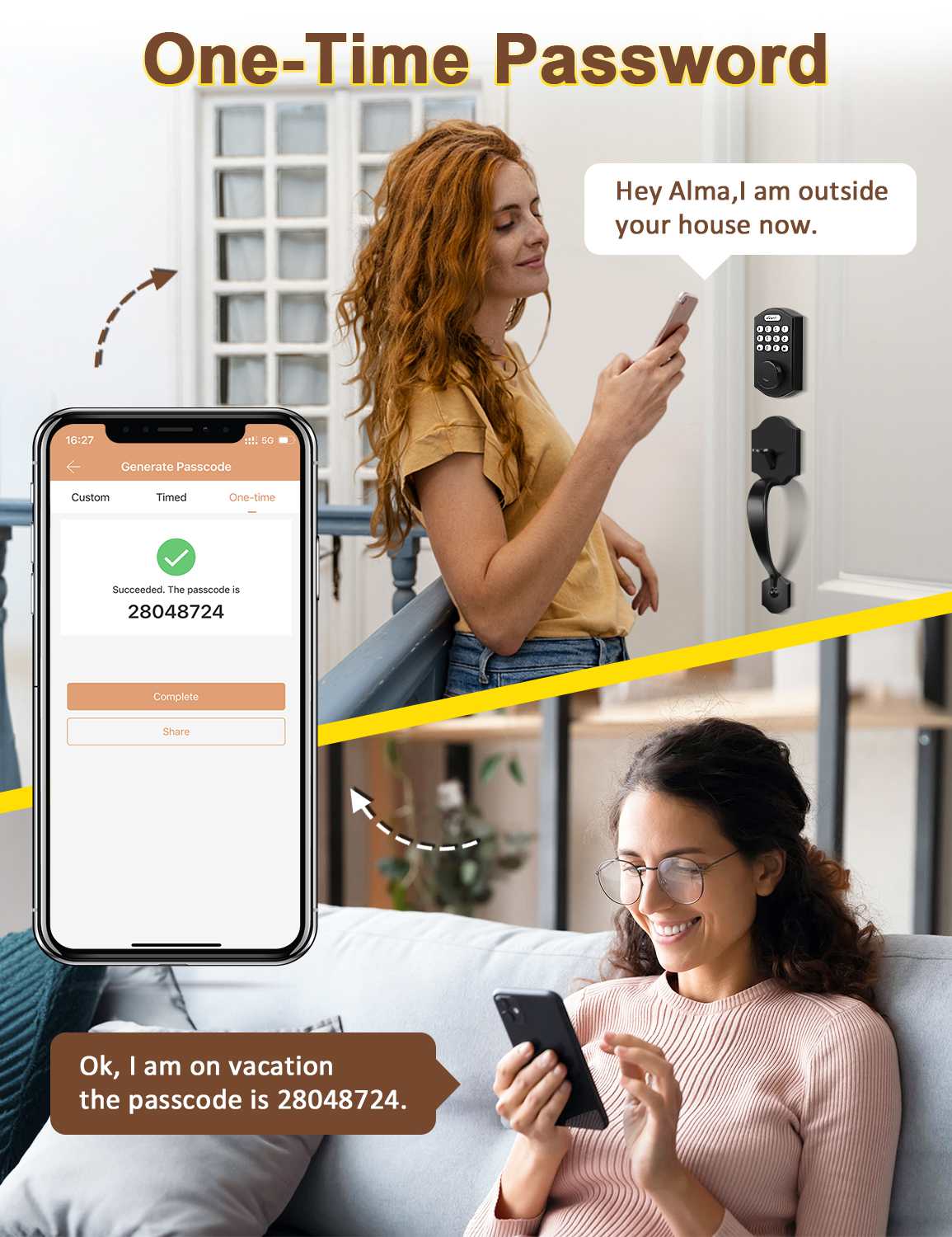 Tinewa Electronic Digital Keypad Deadbolt with Passage Lever, Round Smart Door Lock, Fingerprint Entry Lock, Biometric Front Door Handle Sets for Home & Apartment, Auto Lock, App Control - Tinewa