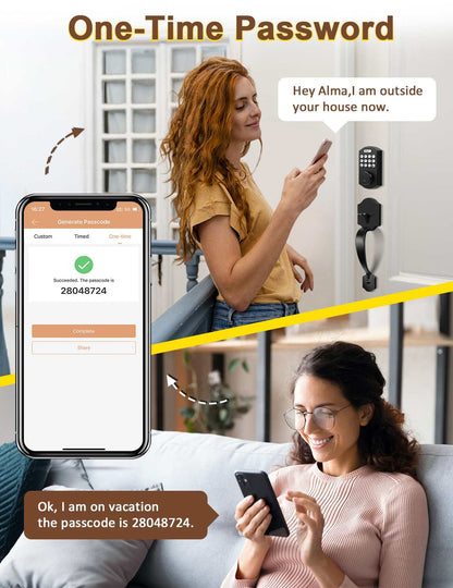 Tinewa Electronic Digital Keypad Deadbolt with Passage Lever, Round Smart Door Lock, Fingerprint Entry Lock, Biometric Front Door Handle Sets for Home & Apartment, Auto Lock, App Control - Tinewa