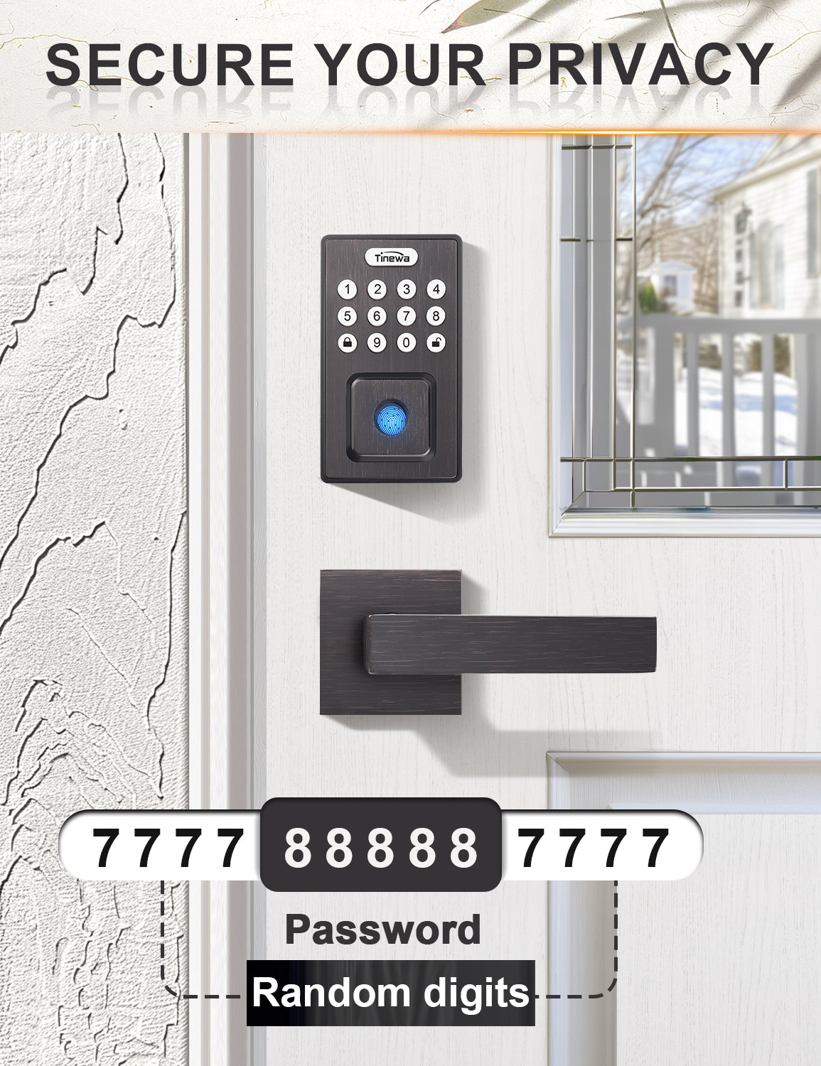 Smart lock with 4 unlocking options: fingerprint, app, keypad, and backup key