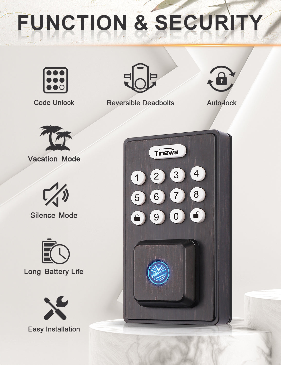 Keyless entry front door smart lock with fingerprint access and app control features