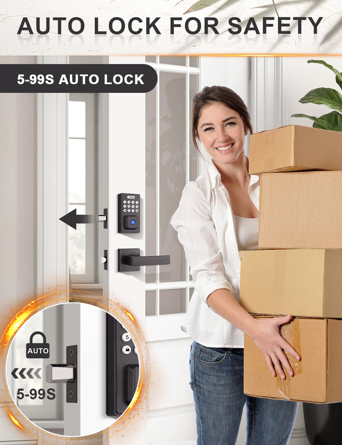 Front door smart deadbolt with automatic locking for added home security