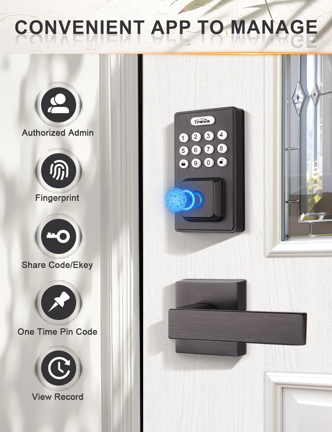Manage Tinewa smart lock remotely via app for users, codes, and lock history
