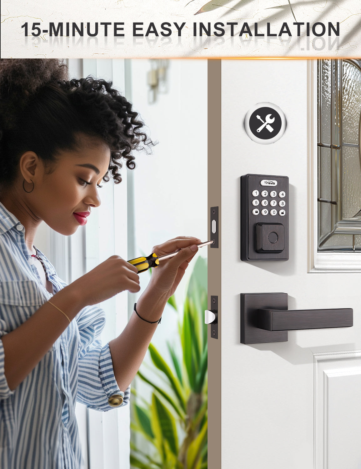 Smart lock with 4 unlocking options: fingerprint, app, keypad, and backup key