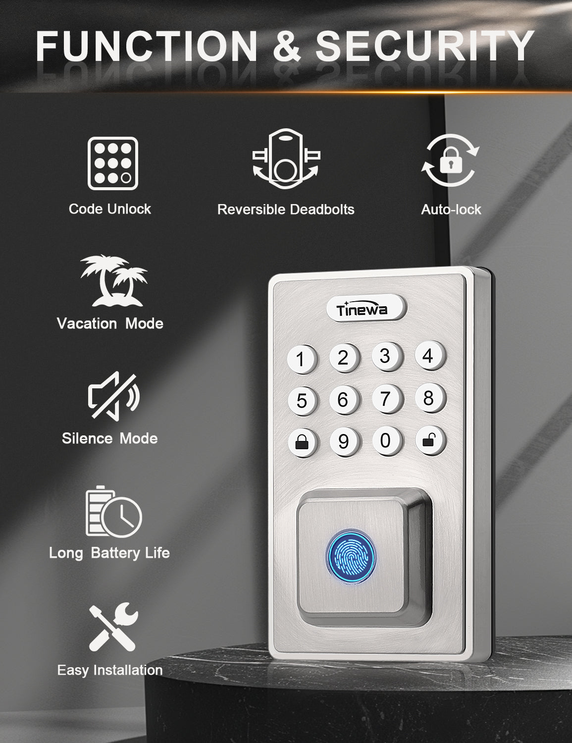 Keyless smart lock ideal for front doors, rental properties, or Airbnb hosts