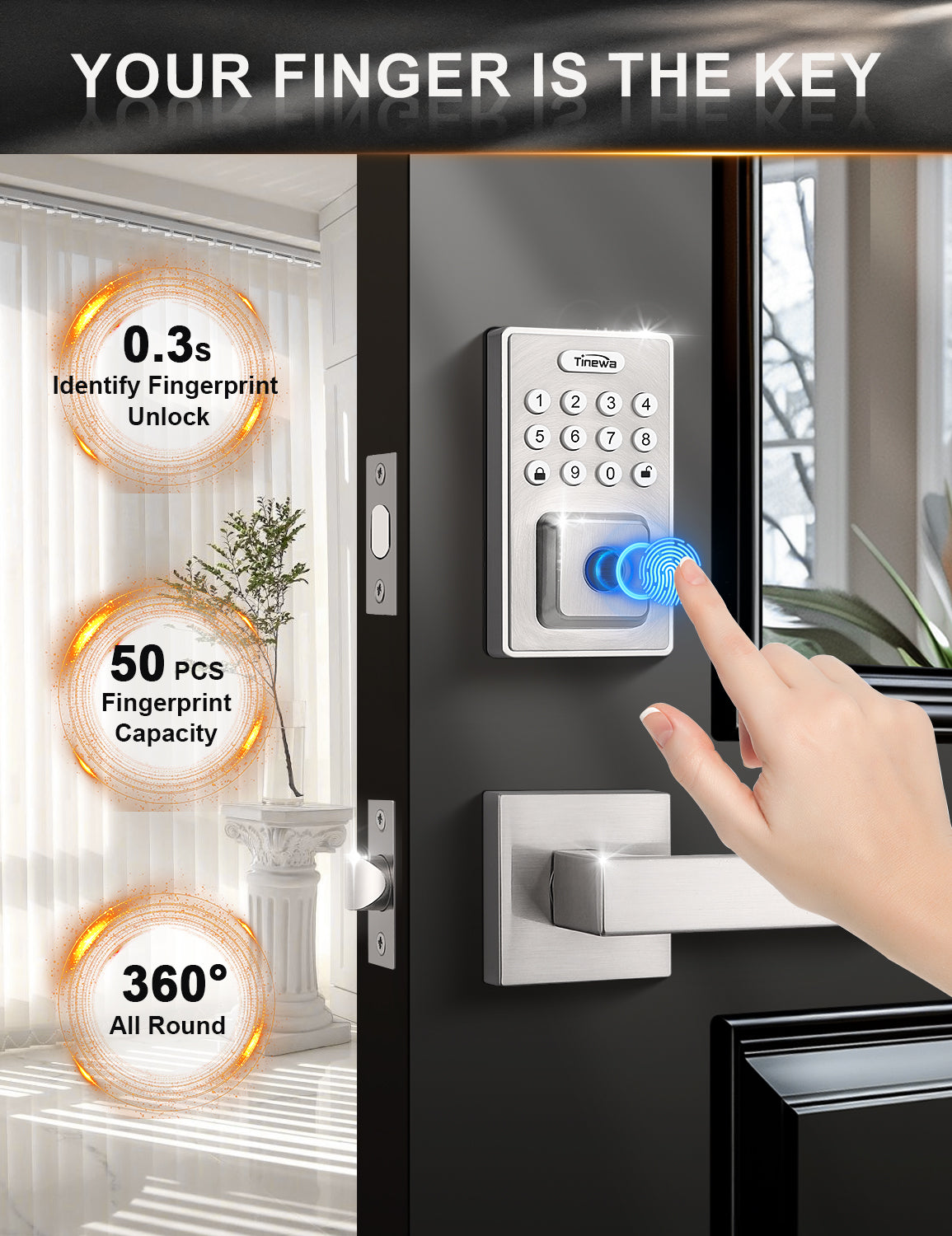 One-touch fingerprint recognition smart lock with fast 0.3s unlock speed