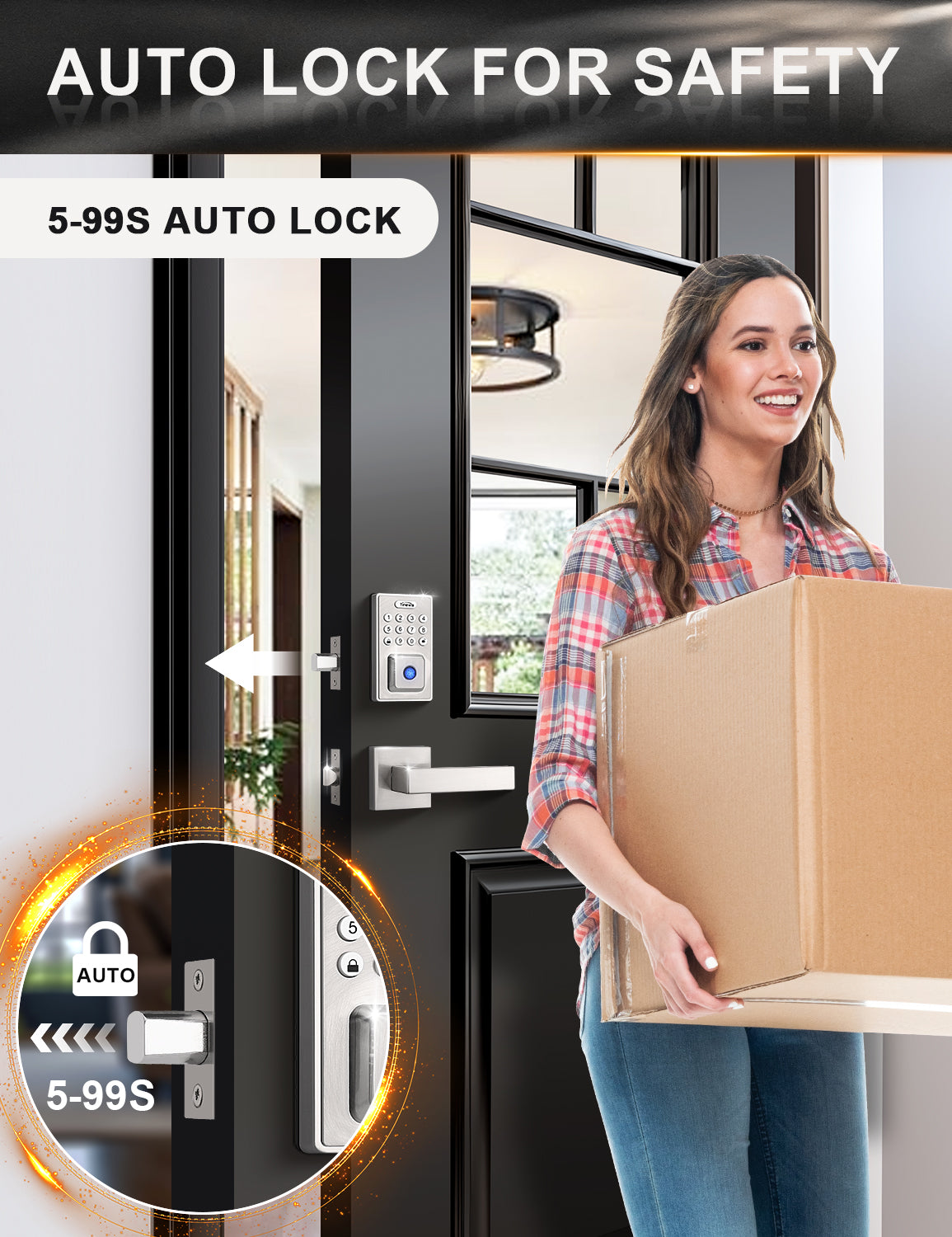 Smart door lock with customizable auto-lock function for added home security