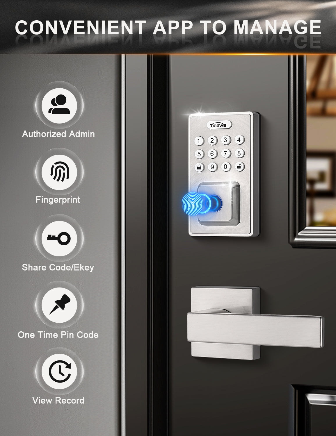 Control access via app with code sharing, activity logs, and real-time lock status