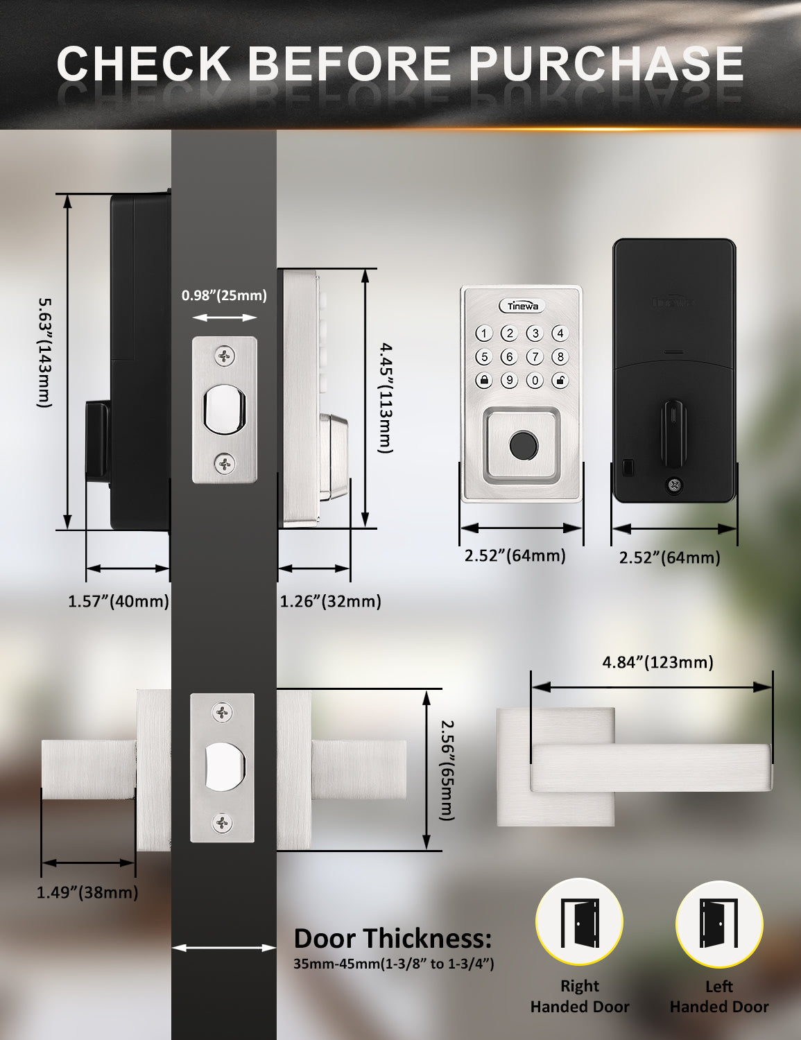 Modern satin nickel square door handle set with clean lines and contemporary style