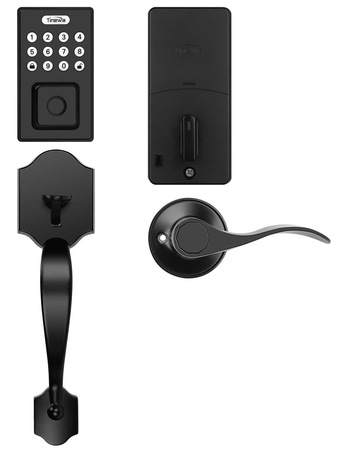 Tinewa Electronic Digital Keypad Deadbolt with Passage Lever, Square Smart Door Lock, Fingerprint Entry Lock, Biometric Front Door Handle Sets for Home & Apartment, Auto Lock, App Control - Tinewa