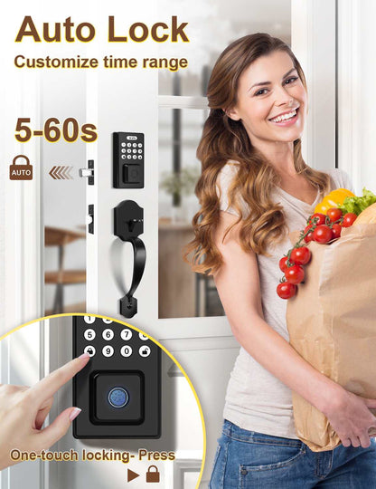 Tinewa Electronic Digital Keypad Deadbolt with Passage Lever, Square Smart Door Lock, Fingerprint Entry Lock, Biometric Front Door Handle Sets for Home & Apartment, Auto Lock, App Control - Tinewa