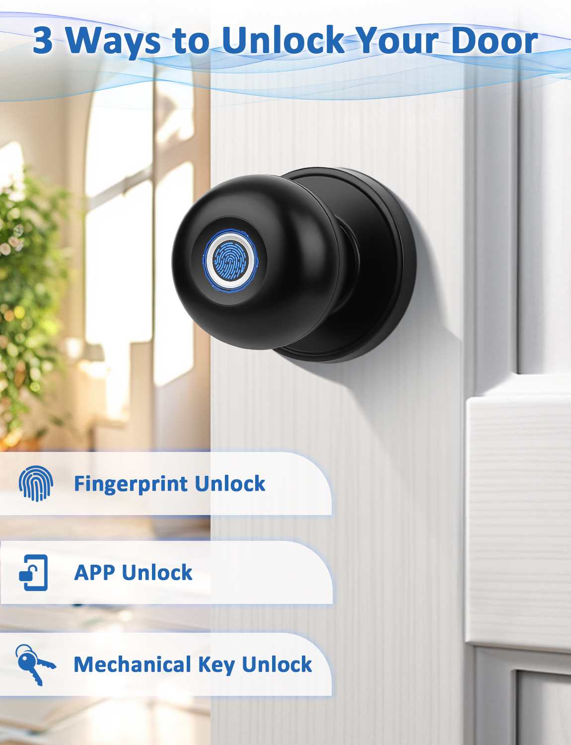 Tinewa Smart Door knob, Fingerprint Smart Lock Biometric Door knob with App Control, Great for Bedrooms,Cloakroom,Apartments Offices,Hotels Matte Black - Tinewa