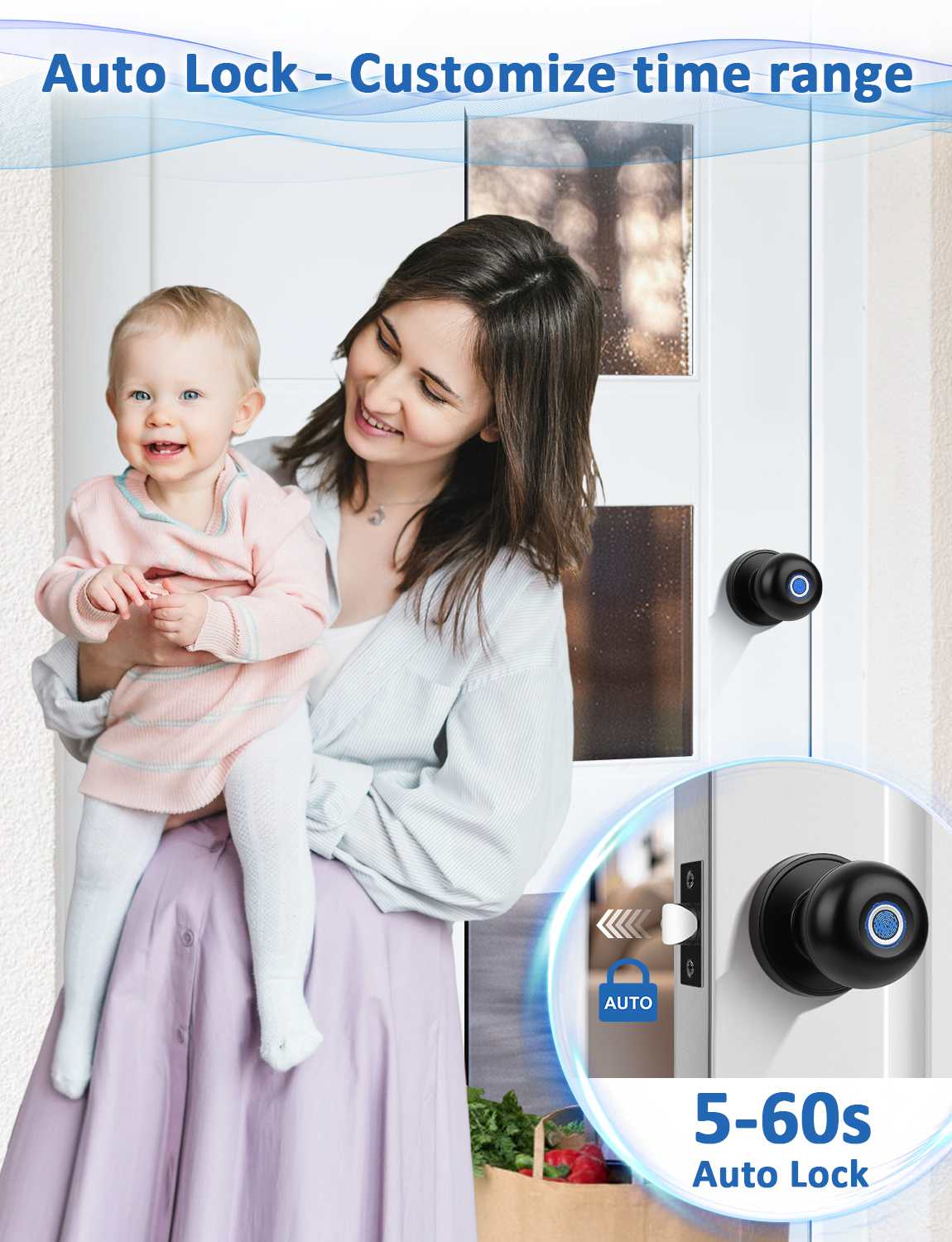 Tinewa Smart Door knob, Fingerprint Smart Lock Biometric Door knob with App Control, Great for Bedrooms,Cloakroom,Apartments Offices,Hotels Matte Black - Tinewa