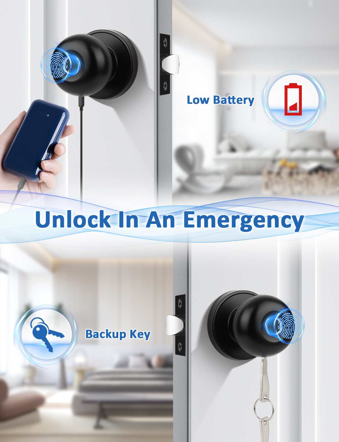 Tinewa Smart Door knob, Fingerprint Smart Lock Biometric Door knob with App Control, Great for Bedrooms,Cloakroom,Apartments Offices,Hotels Matte Black - Tinewa