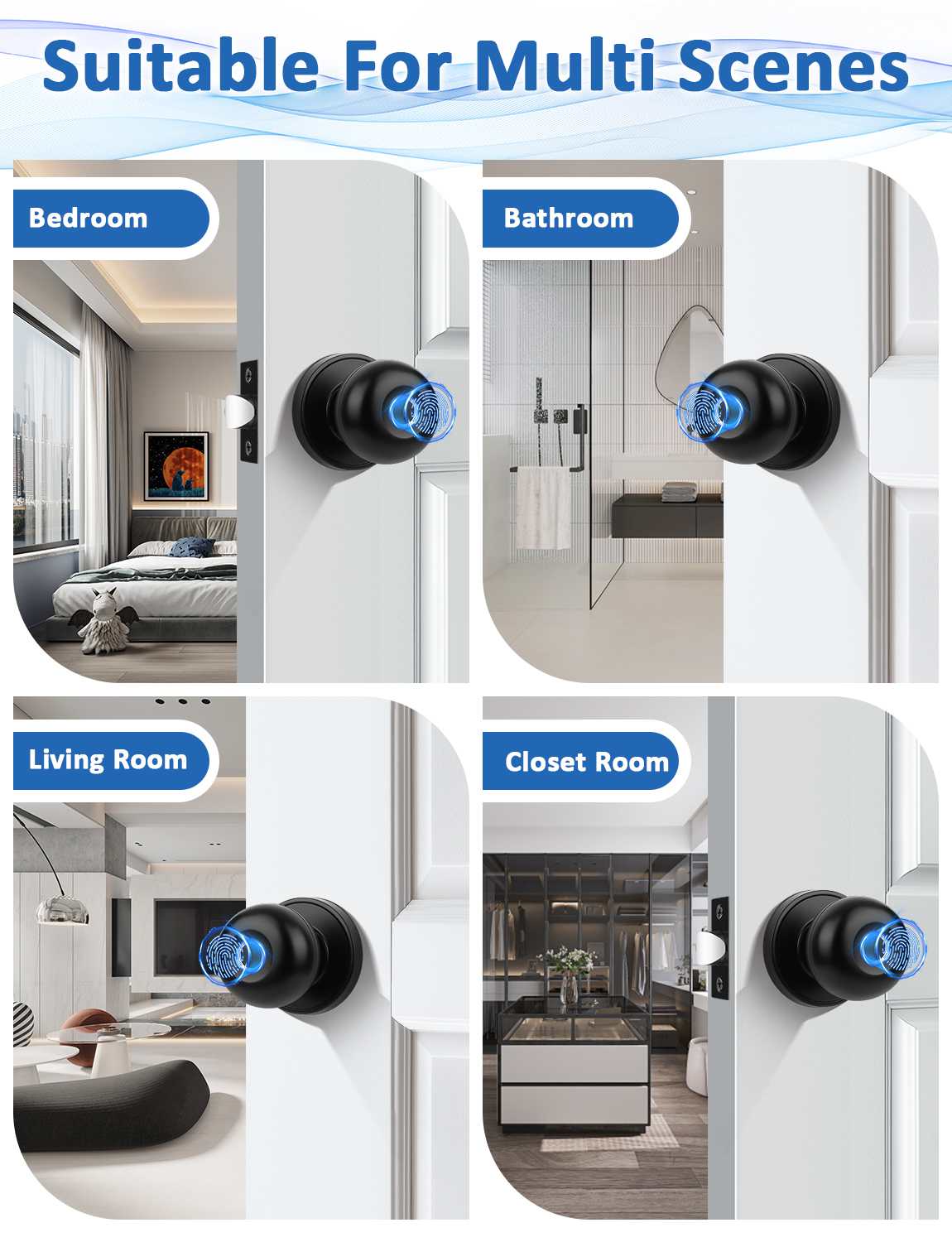 Tinewa Smart Door knob, Fingerprint Smart Lock Biometric Door knob with App Control, Great for Bedrooms,Cloakroom,Apartments Offices,Hotels Matte Black - Tinewa
