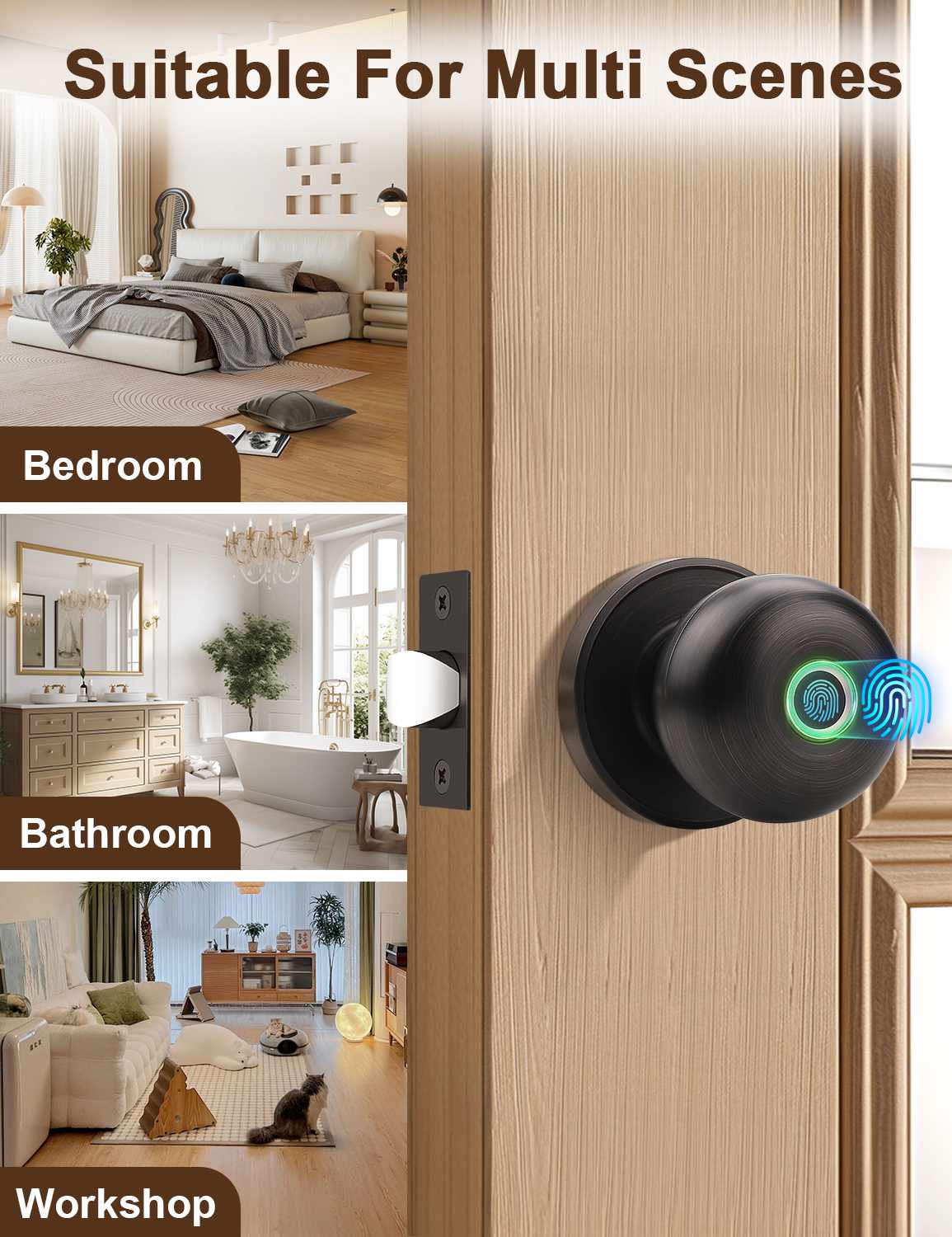 Tinewa Smart Door knob, Fingerprint Smart Lock Biometric Door knob with App Control, Great for Bedrooms,Cloakroom,Apartments Offices, Hotels, Oil Rubbed Bronze - Tinewa