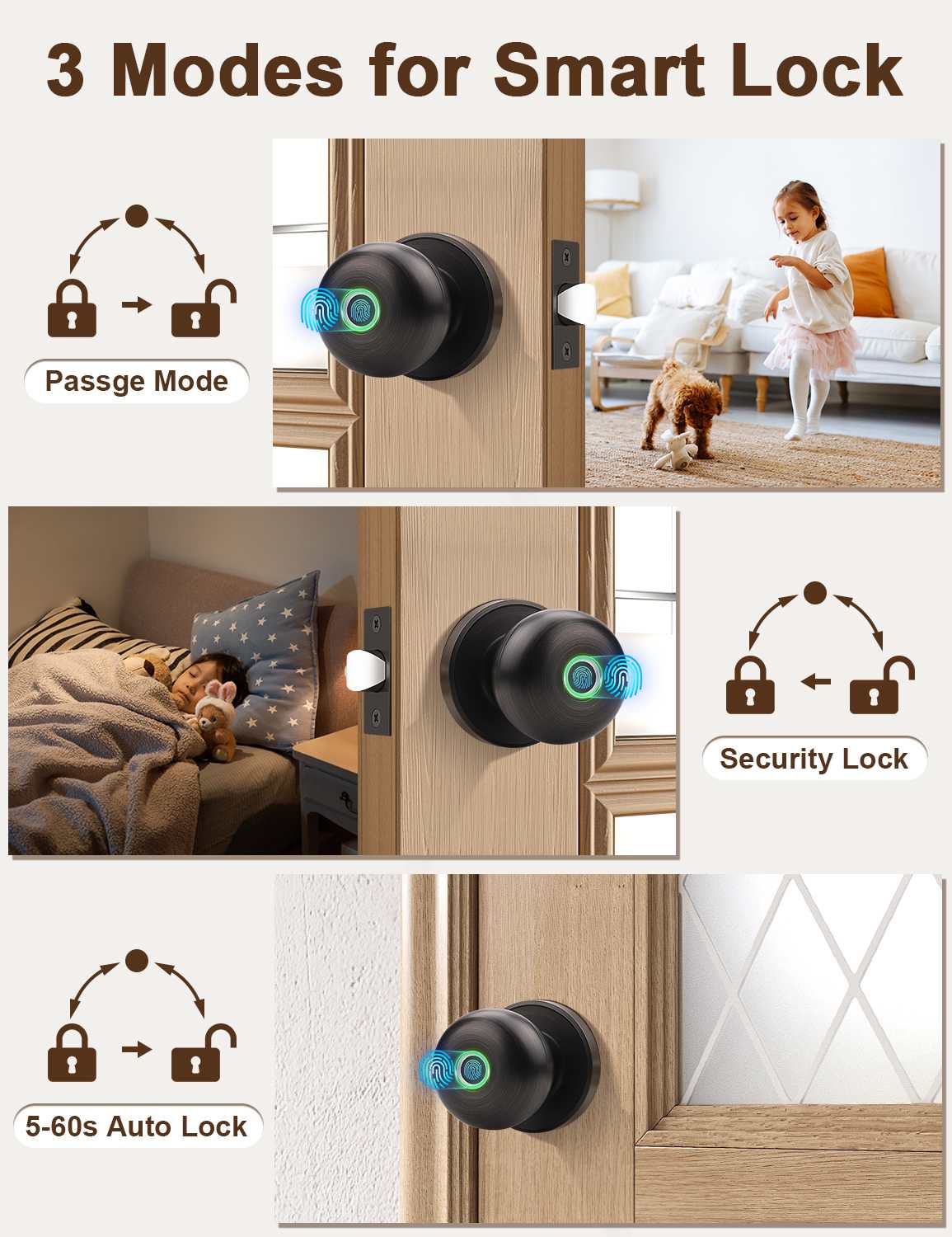 Tinewa Smart Door knob, Fingerprint Smart Lock Biometric Door knob with App Control, Great for Bedrooms,Cloakroom,Apartments Offices, Hotels, Oil Rubbed Bronze - Tinewa