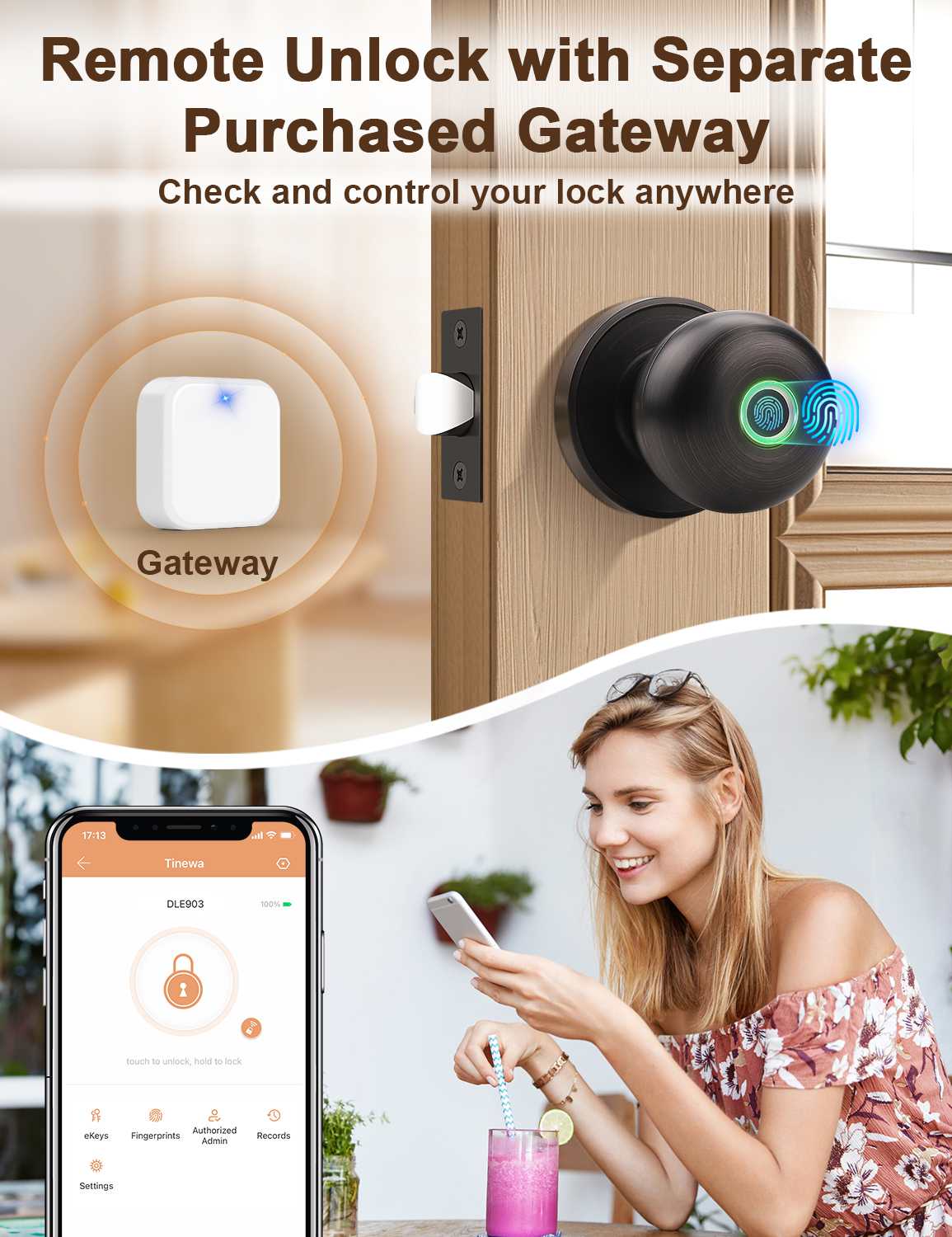 Tinewa Smart Door knob, Fingerprint Smart Lock Biometric Door knob with App Control, Great for Bedrooms,Cloakroom,Apartments Offices, Hotels, Oil Rubbed Bronze - Tinewa