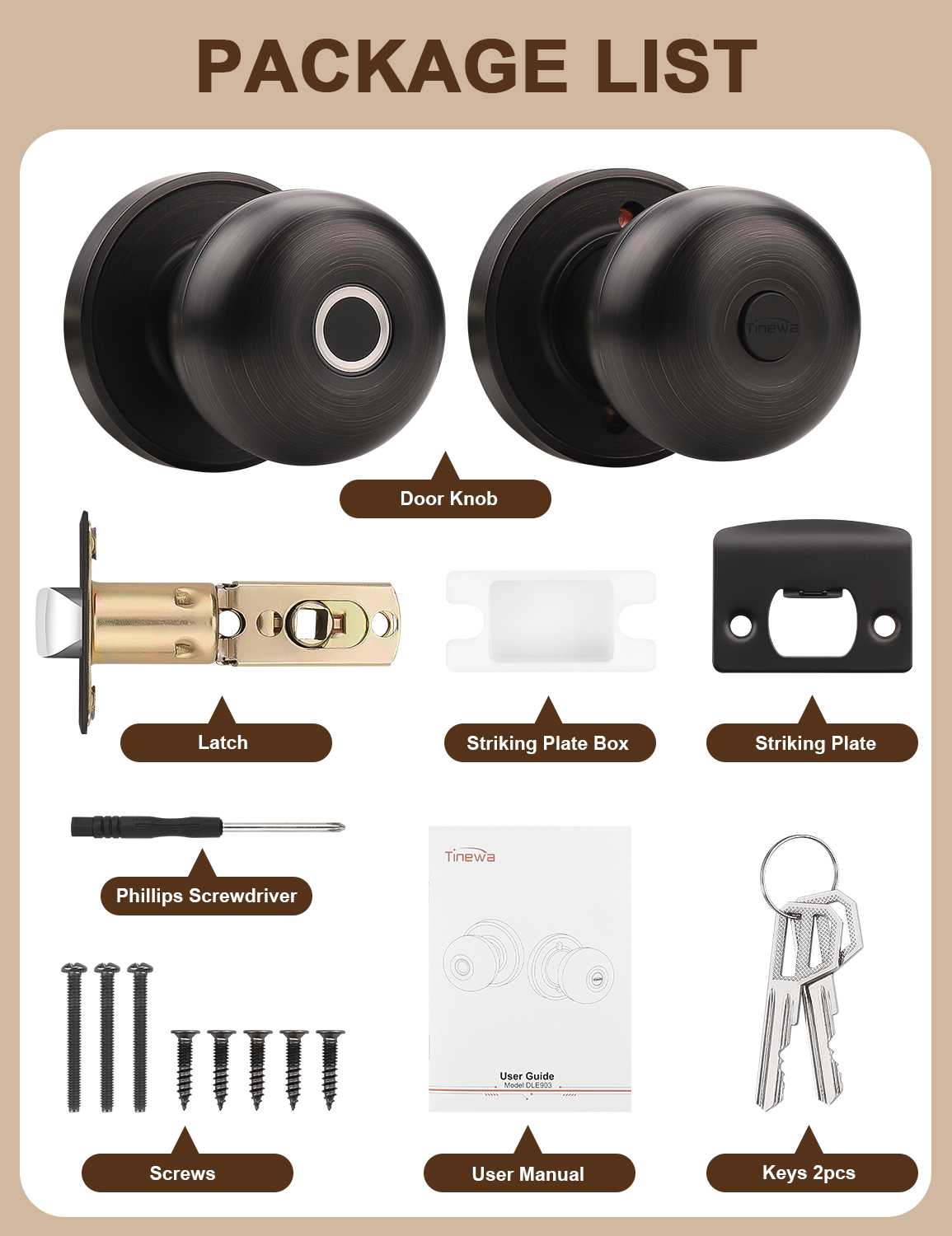 Tinewa Smart Door knob, Fingerprint Smart Lock Biometric Door knob with App Control, Great for Bedrooms,Cloakroom,Apartments Offices, Hotels, Oil Rubbed Bronze - Tinewa