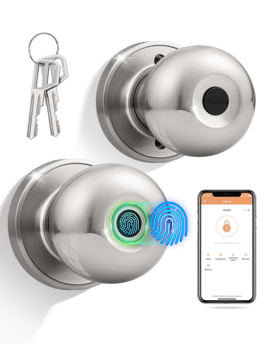 Tinewa Smart Door knob, Fingerprint Smart Lock Biometric Door knob with App Control, Great for Bedrooms,Cloakroom,Apartments Offices, Hotels, Satin Nickel - Tinewa