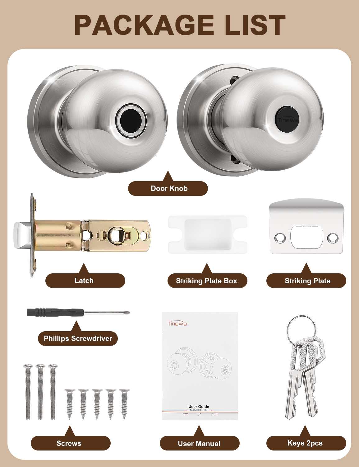 Tinewa Smart Door knob, Fingerprint Smart Lock Biometric Door knob with App Control, Great for Bedrooms,Cloakroom,Apartments Offices, Hotels, Satin Nickel - Tinewa
