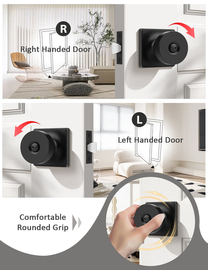 Tinewa Interior Privacy Door Knob with Lock, Keyless Door Handle for Bathroom and Bedroom, Zinc Alloy Heavy Duty Door Knobs on Square Rose (1-10 pack)