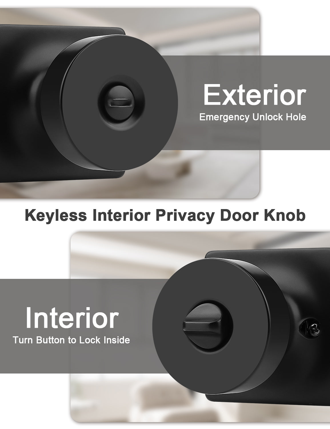Tinewa Interior Privacy Door Knob with Lock, Keyless Door Handle for Bathroom and Bedroom, Zinc Alloy Heavy Duty Door Knobs on Square Rose (1-10 pack)
