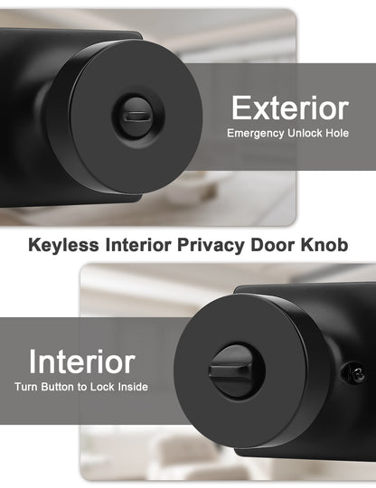 Tinewa Interior Privacy Door Knob with Lock, Keyless Door Handle for Bathroom and Bedroom, Zinc Alloy Heavy Duty Door Knobs on Square Rose (1-10 pack)