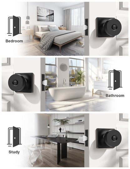 Tinewa Interior Privacy Door Knob with Lock, Keyless Door Handle for Bathroom and Bedroom, Zinc Alloy Heavy Duty Door Knobs on Square Rose (1-10 pack)