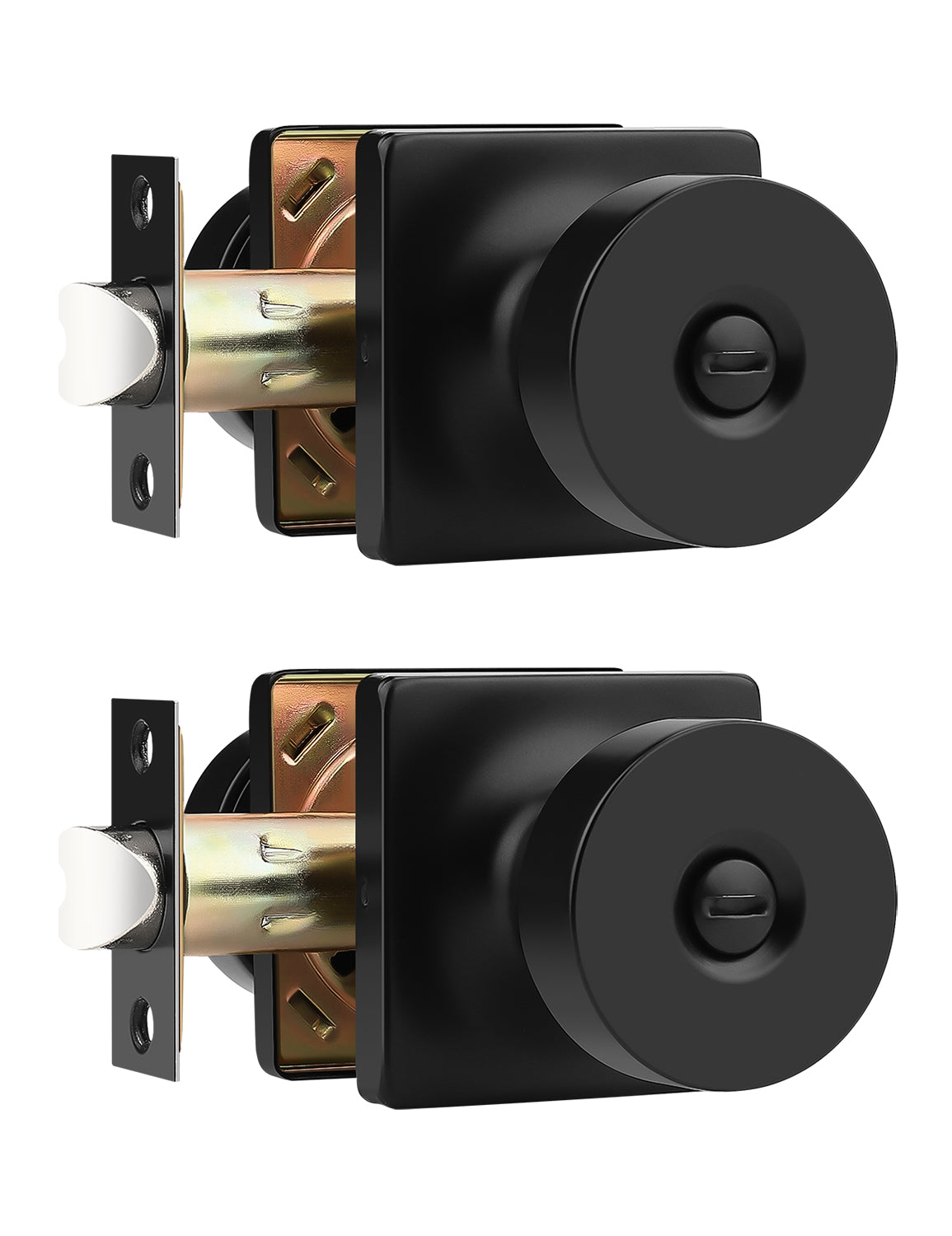 Tinewa Interior Privacy Door Knob with Lock, Keyless Door Handle for Bathroom and Bedroom, Zinc Alloy Heavy Duty Door Knobs on Square Rose (1-10 pack)
