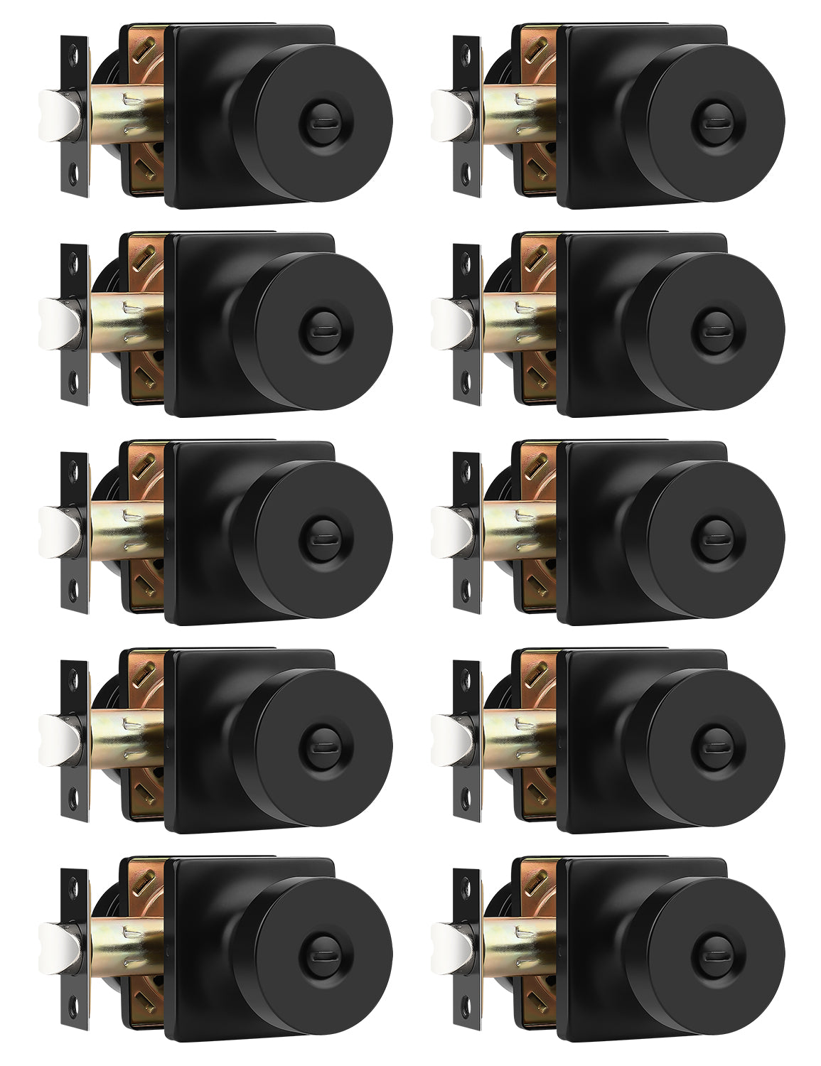 Tinewa Interior Privacy Door Knob with Lock, Keyless Door Handle for Bathroom and Bedroom, Zinc Alloy Heavy Duty Door Knobs on Square Rose (1-10 pack)