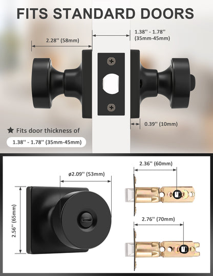 Tinewa Interior Privacy Door Knob with Lock, Keyless Door Handle for Bathroom and Bedroom, Zinc Alloy Heavy Duty Door Knobs on Square Rose (1-10 pack)