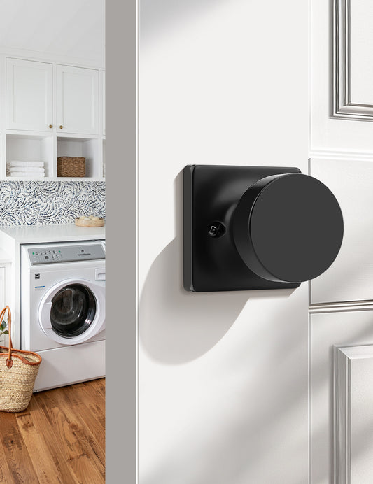 Tinewa non-turning interior push/pull door knob with square rose, modern design for one-side pull applications, matte black
