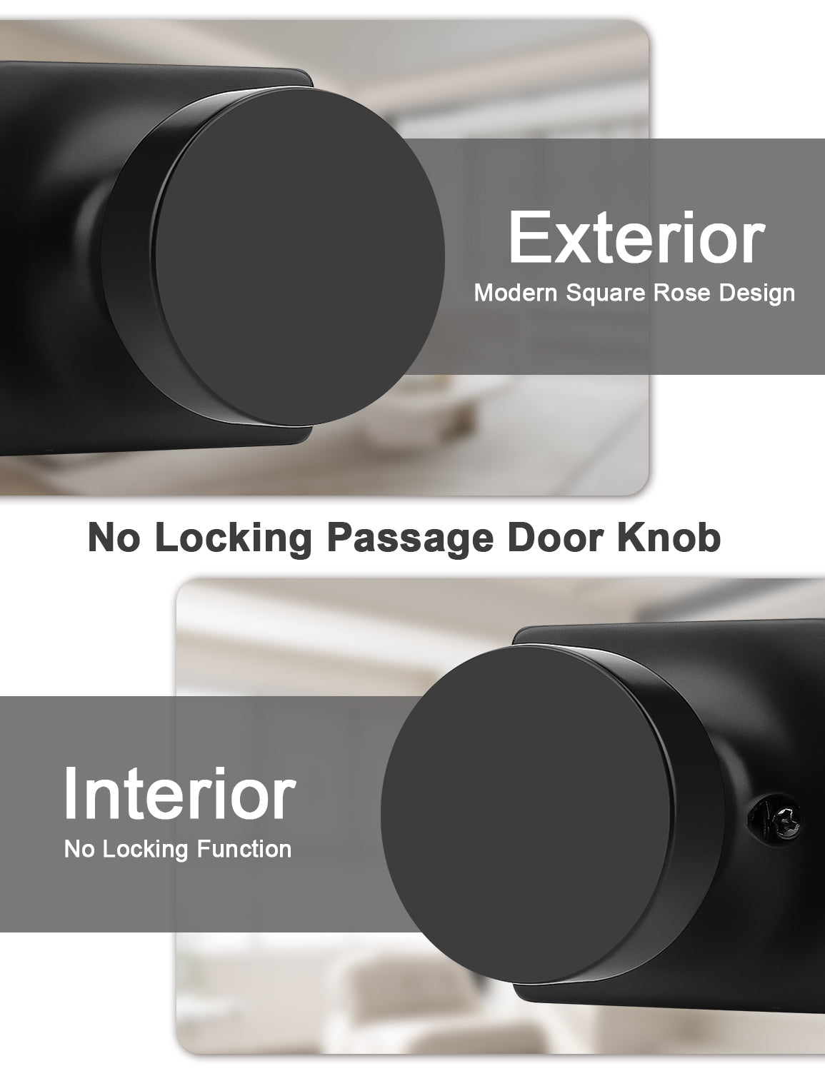 Tinewa Interior Passage Door Knob, Handle for Closet and Hallway Doors, Heavy Duty Square Non-Locking Door Knob, Keyless Door Knobs on Square Rose  (1-10 pack)
