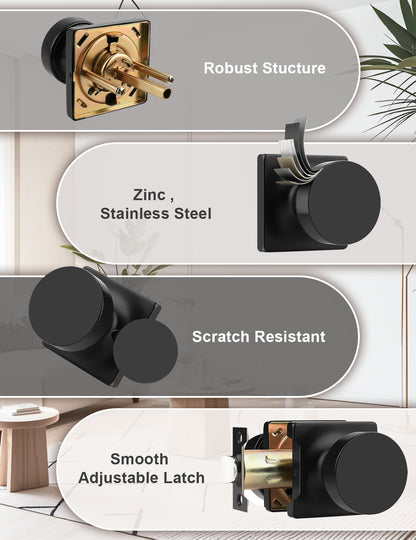 Tinewa Interior Passage Door Knob, Handle for Closet and Hallway Doors, Heavy Duty Square Non-Locking Door Knob, Keyless Door Knobs on Square Rose  (1-10 pack)
