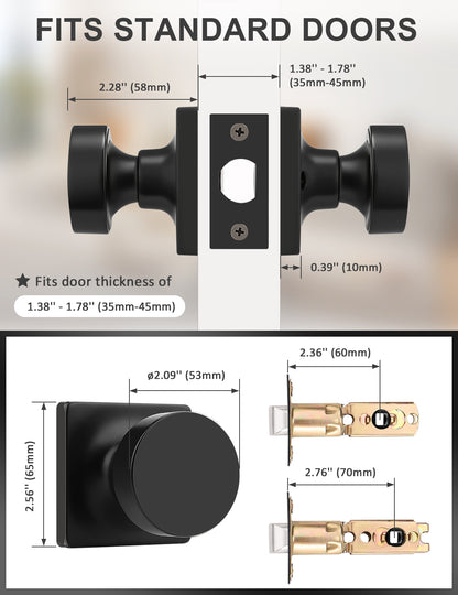 Tinewa Interior Passage Door Knob, Handle for Closet and Hallway Doors, Heavy Duty Square Non-Locking Door Knob, Keyless Door Knobs on Square Rose  (1-10 pack)