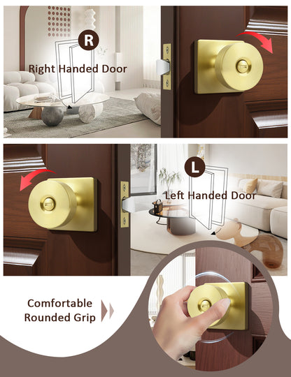 Tinewa Interior Privacy Door Knob with Lock, Keyless Door Handle for Bathroom and Bedroom, Zinc Alloy Heavy Duty Door Knobs on Square Rose (1-10 pack)