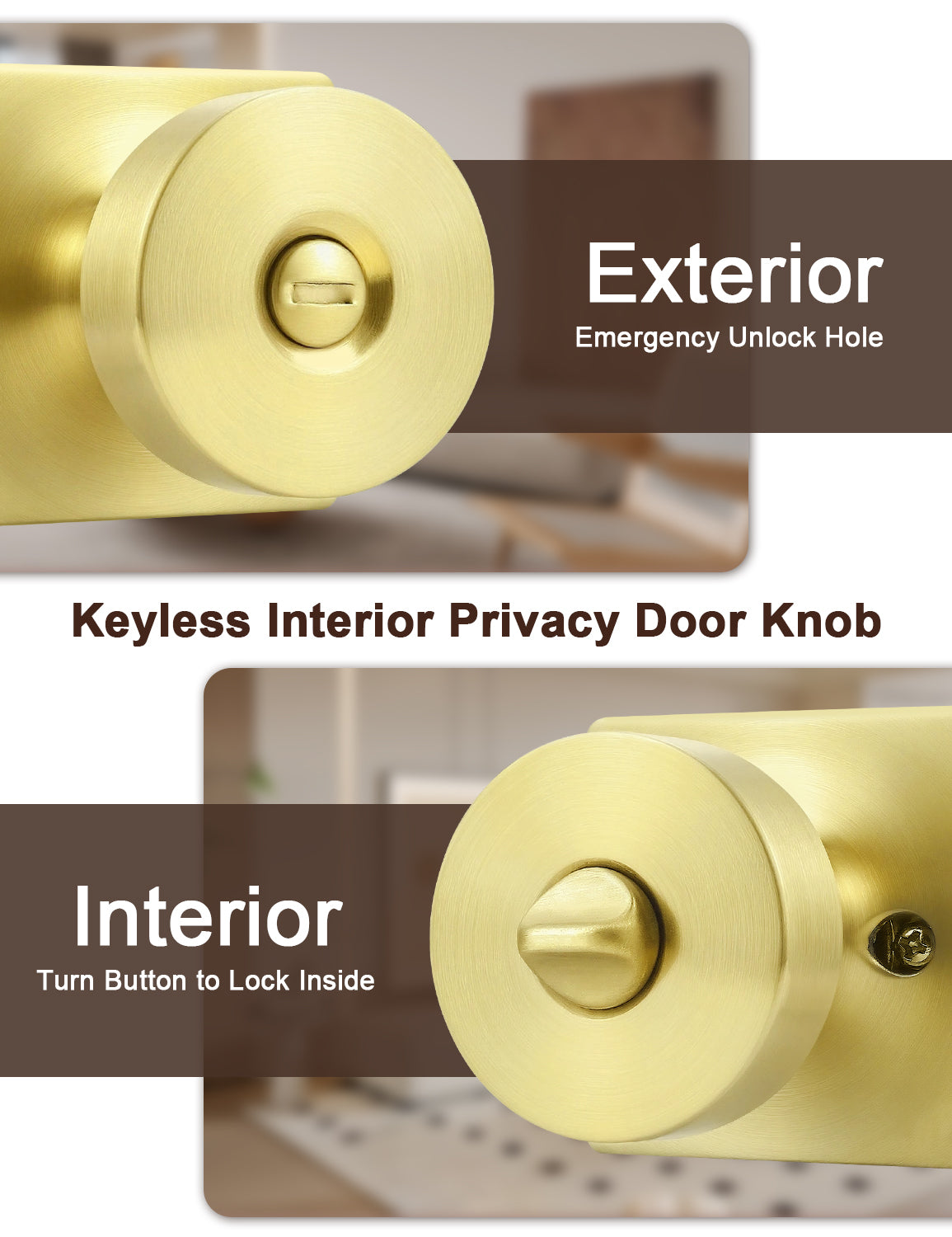 Tinewa Interior Privacy Door Knob with Lock, Keyless Door Handle for Bathroom and Bedroom, Zinc Alloy Heavy Duty Door Knobs on Square Rose (1-10 pack)
