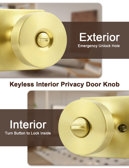 Tinewa Interior Privacy Door Knob with Lock, Keyless Door Handle for Bathroom and Bedroom, Zinc Alloy Heavy Duty Door Knobs on Square Rose (1-10 pack)