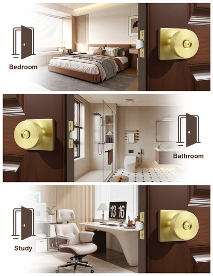 Tinewa Interior Privacy Door Knob with Lock, Keyless Door Handle for Bathroom and Bedroom, Zinc Alloy Heavy Duty Door Knobs on Square Rose (1-10 pack)
